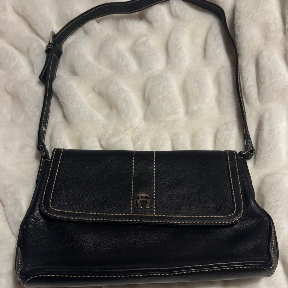 Etienne Aigner Black Quilted Shoulder Bag with Adjustable Strap